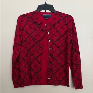 Karen Scott Red and Black Plaid Cardigan